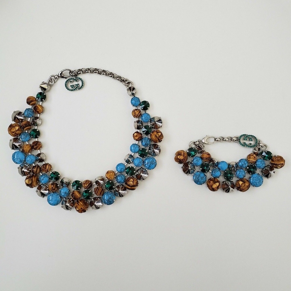 Gucci Statement Necklace & Bracelet Set Bamboo Swarovski Crystals